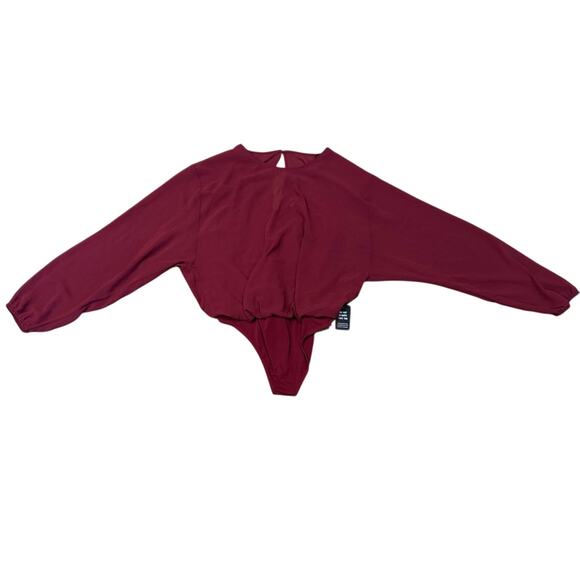 Express NWT Chiffon Red Bodysuit Sheer Long Sleeves Open back ethereal top - Picture 2 of 5